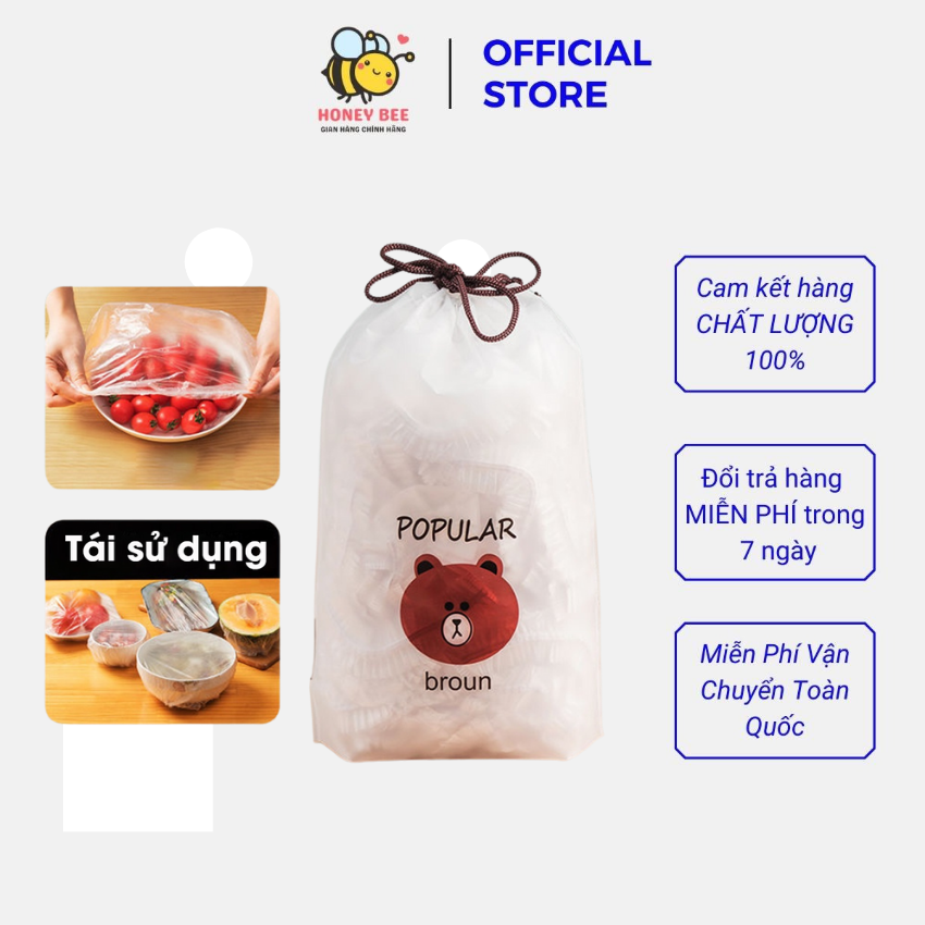 100 chiếc Màng bọc thực phẩm co giãn sử dụng chống bụi bẩn, ngăn ngừa côn trùng đậu bám , túi hình gấu dễ thương - Honey Bee