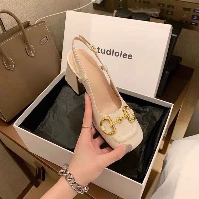 Guốc nữ cao gót xích mắt to chất liệu da cao cấp đế vuông 7 cm tôn dáng trẻ trung dễ phối đồ với mọi phong cách hot 2023