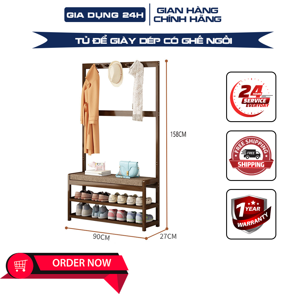 Tủ giày, kệ để giày kiêm ghế ngồi tiện lợi, nhỏ gọn với mọi không gian, có móc treo đồ đa năng dùng treo mũ, chìa khóa, áo khoác