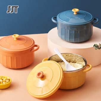 JJT Tô mì ăn liền, hộp cơm, hộp cơm đẹp Tô mì ăn liền kiểu Nhật thép không gỉ hai tầng Có nắp bát giữ nhiệt ký túc xá sinh viên mì gói hai tai bát đầy màu sắc