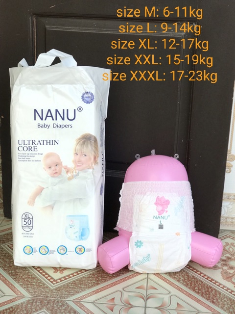 Bỉm nanu dán, quần 50 miếng size s/m/l/xl/xxl/xxxl siêu thấm hút ,giảm giá sốc