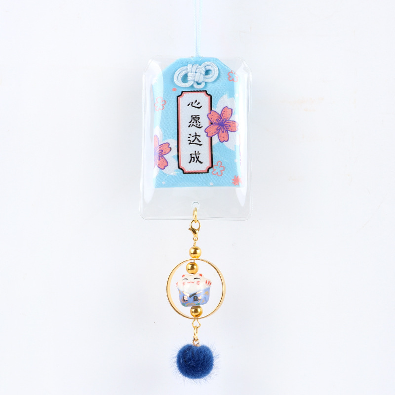 Túi gấm omamori đạt ý nguyện mèo may mắn tặng kèm đá ngũ sắc