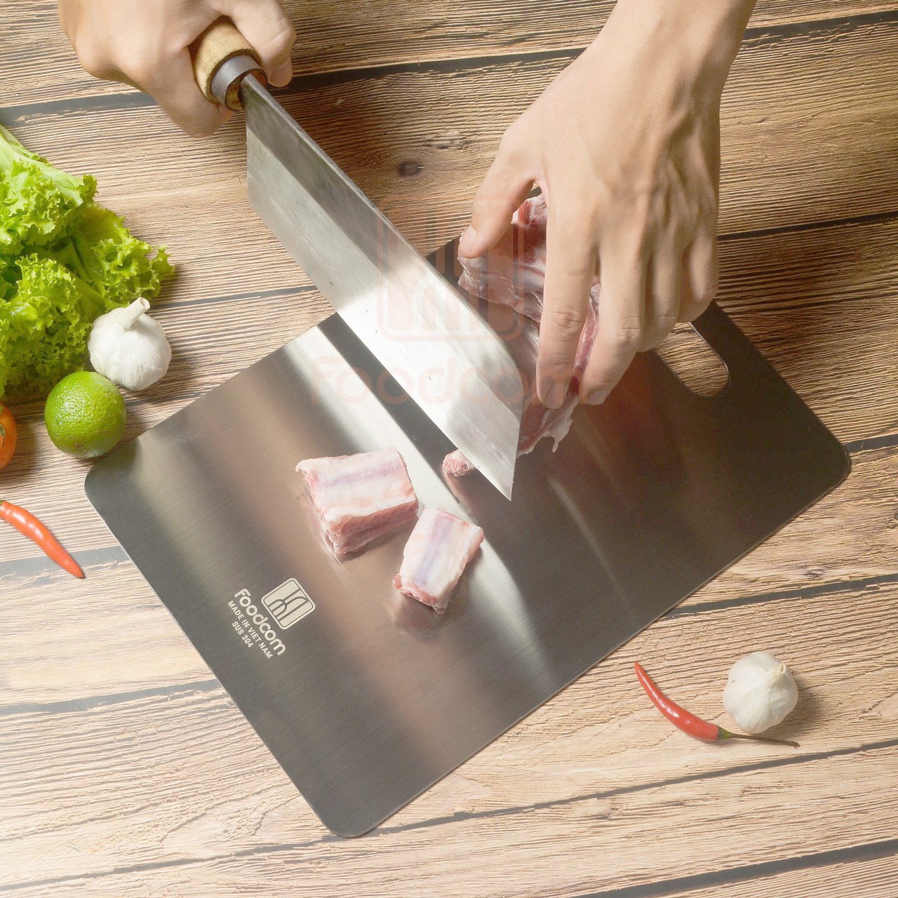 [🍄CHÍNH HÃNG FOODCOM]Thớt inox 304 cao cấp Foodcom - FC008 - Made in VN, Thớt Inox chống mốc kháng khuẩn - Bảo hành 5 năm [ CAM KẾT HOÀN 2 TRIỆU ĐỒNG NẾU GIAO SAI SẢN PHẨM]🧡