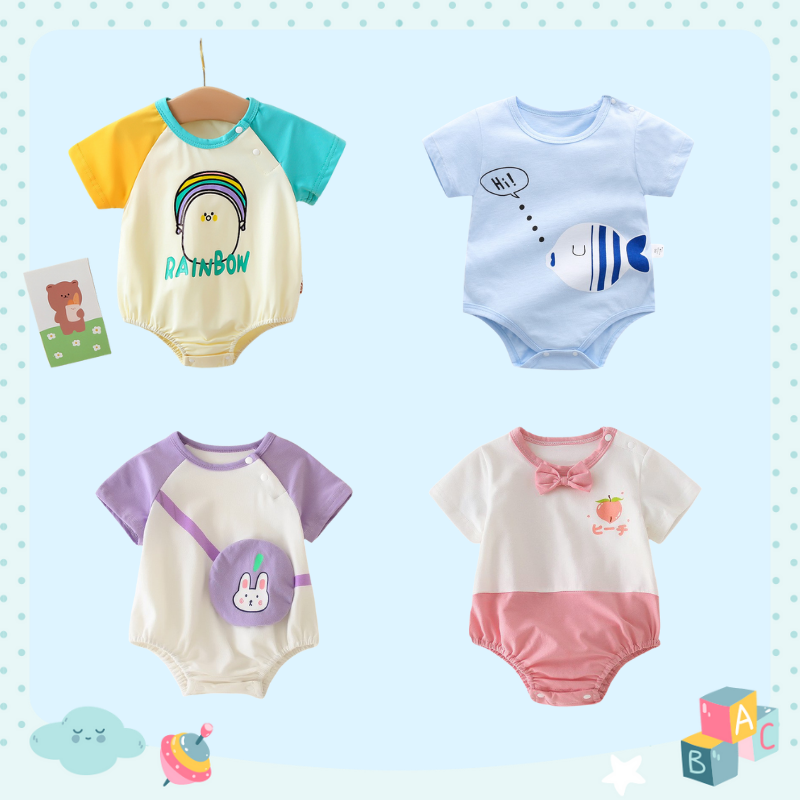 Bodysuit cho Bé Trai Bé Gái mẫu Body Chip Hè Sơ Sinh vải 100% Cotton Mềm Mịn kiểu dáng dễ thương từ 3-12kg
