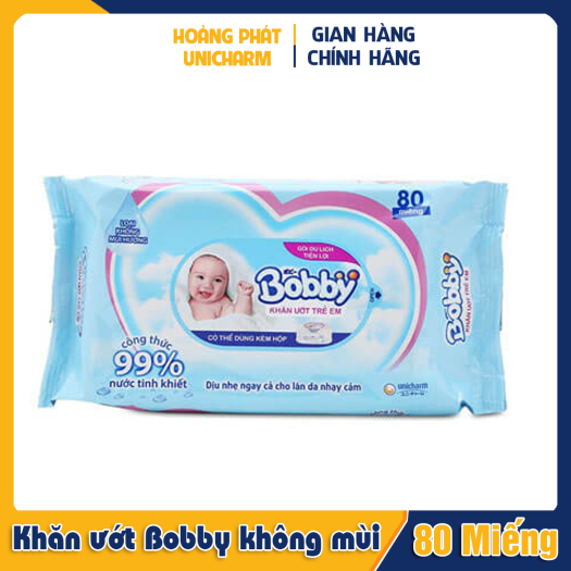 Khăn ướt Bobby không mùi 80 miếng