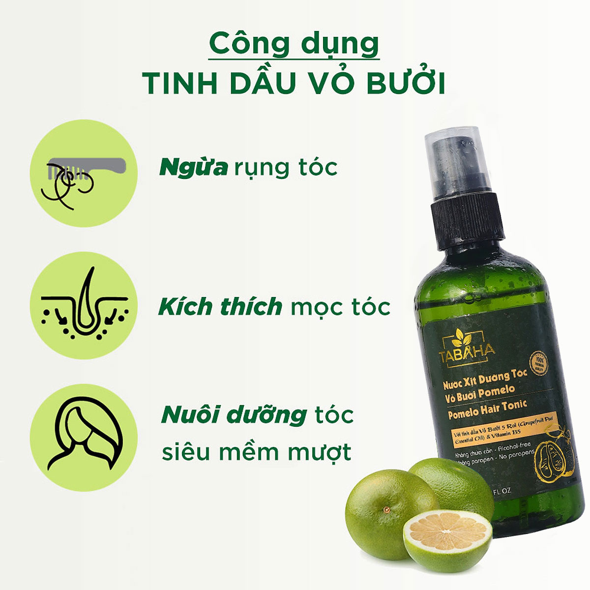 Nước xịt dưỡng tóc tinh dầu bưởi Pomelo tabaha 120ml giúp giảm rụng kích thích mọc tóc con