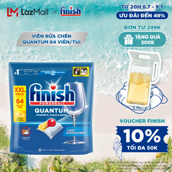 Viên Rửa Chén Bát Finish Powerball Quantum Powerful Clean & Shine 64 viên
