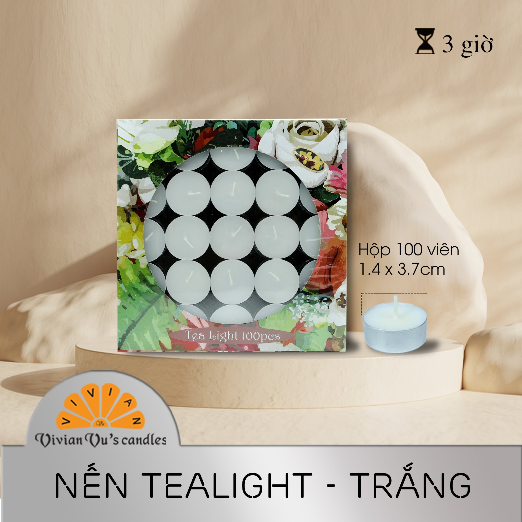 Vivian vu's candle - nến tealight 3.7x1.4 hộp 100 viên