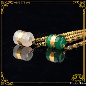 Mặt Dây Chuyền Lu Thống, Hạt Lu Thống Đá Ngọc Quang Đế Dát Vàng 18K - Pháp Tâm