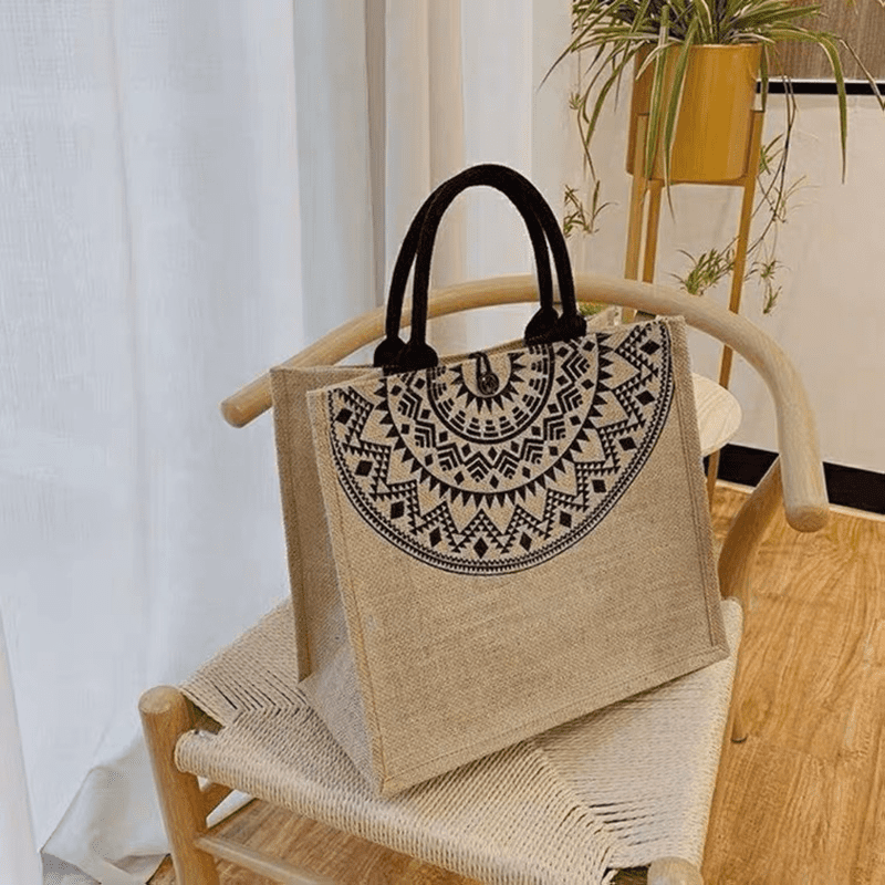 Túi cói du lịch họa tiết trống đồng, túi cói vintage đi biển, đi chơi sang trọng