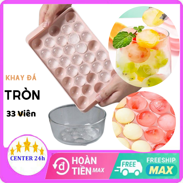 Khay làm đá tròn 33 ô kèm nắp đậy chống ám mùi tủ lạnh có thể làm khuôn rau câu làm bánh tiện lợi khay làm thạch, khay làm kem, khay làm thạch hình tròn, khay làm hình tròn - centrer24h