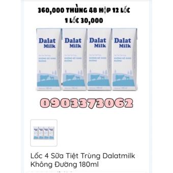 Tiệt Trùng Dalatmilk Không Đường Lốc 4 Hộp