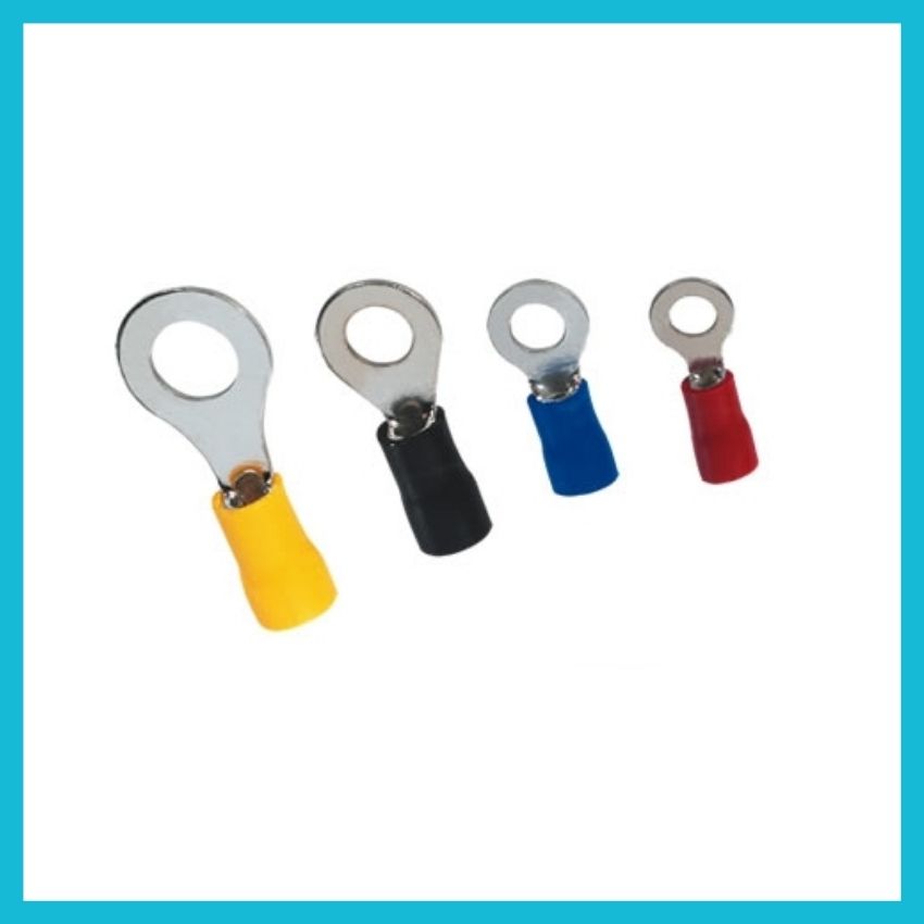 100 đầu cos tròn phủ nhựa 2 - lỗ 4 li, 5 li, 6 li, 8 li. nối dây 1.5-2.5 mm, đầu cos dây điện