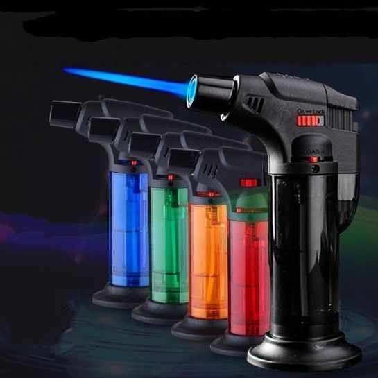  Bật Lửa Hột Quẹt Gas Khò 1 Tia 001 Thân Trong Suốt Nhiều Màu Lửa Mạnh Chống Gió - Tặng Kèm Đế Bật Lửa 