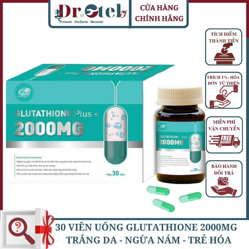 [Chính Hãng] Viên Uống Trắng Da Toàn Thân Collagen Glutathione 2000mg & Tặng Mặt Nạ Cấp Ẩm, Căng Bóng Drotel GLU2-H1, Giảm Nám Thâm, Trắng Sáng Da Mặt, Tăng Vòng 1, Điều Hòa Nội Tiết Tố Nữ Chống Oxy Hoá, Chống Lão Hóa, Chảy Xệ