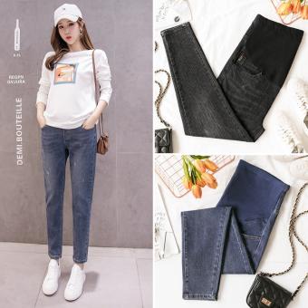 Quần Jean Bầu Dáng Baggy Ống Đứng Có Đáp Bụng Chun Điều Chỉnh Co Giãn Chất Đẹp Bigsize