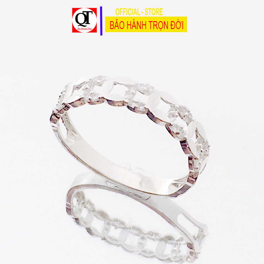 Nhẫn nữ kim tiền chất liệu bạc ta bề mặt gắn đá trắng sáng trang sức Bạc Quang Thản – QTNU82