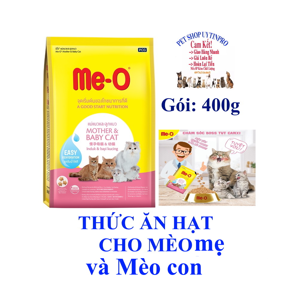 [Hoàn tiền 10%]  Thức ăn hạt cho Mèo mẹ và Mèo con Me-O Mother &amp; Baby Cat Gói 400g Xuất xứ Thái Lan Cung cấp đầy đủ dinh dưỡng