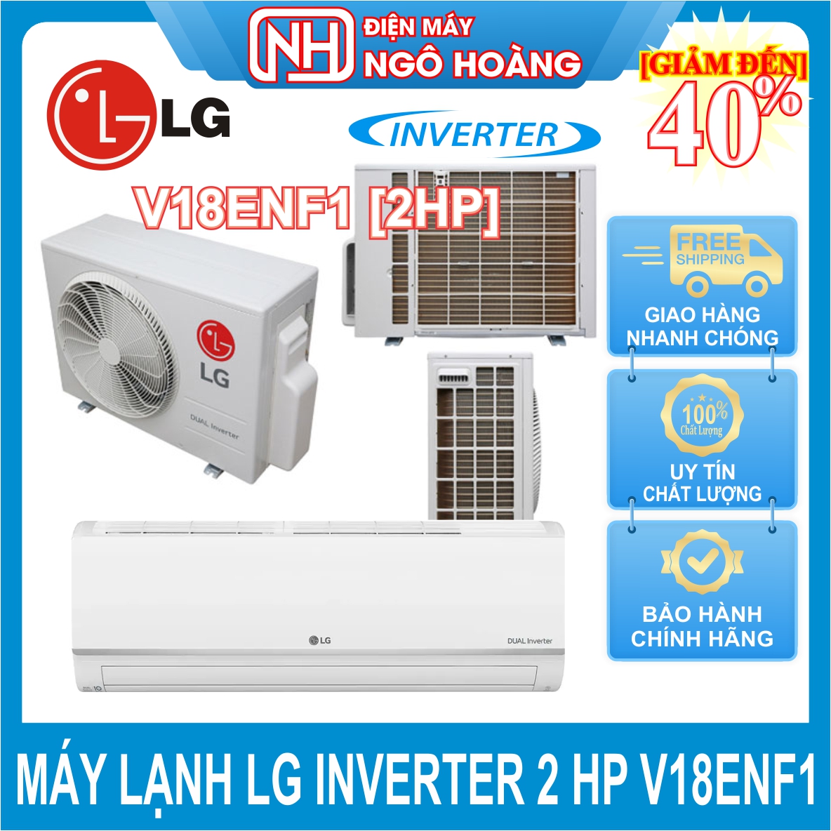 [FreeshipMAX] [Trả góp 0%]Máy Lạnh LG Inverter 2.0 HP V18ENF1 (miễn phí giao hàng tp.HCM, ngoại tỉnh tính ship)
