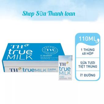 Thùng 48 Hộp Sữa Tươi Tiệt Trùng TH true Milk Ít Đường 110ml.
