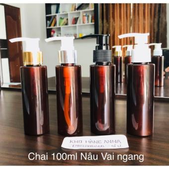 Bình nhựa, chai nhựa rỗng 100ml màu nâu xịt sương, xịt giọt, vòi nhấn nhỏ giọt, nắp bật đen, nắp nhôm