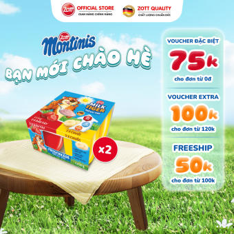 Giao Hoả tốc - COMBO 2 vỉ Phô mai tươi Zott Milk Tiger vị Dâu - Chuối nhập khẩu từ Đức (vỉ – 50g x 4 hũ), có bộ đôi Canxi - Vitamin D