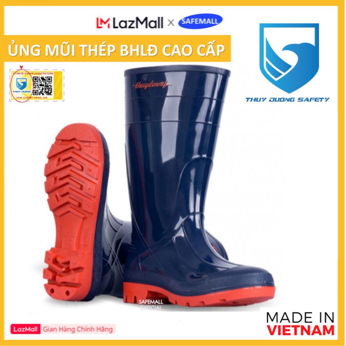 Ủng Mũi Thép Bảo Hộ Lao Động Nam Thùy Dương Safety Chống Va Đập Chống Nước Chống Dầu Chống Trơn Trượt Bảo Vệ Chân An Toàn Khi Lao Động - Hàng Chính Hãng