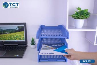 Khay đựng tài liệu 3 tầng TCT235 lắp ráp khổ giấy A4 bằng nhựa màu xanh dương hoặc màu ghi - TCT