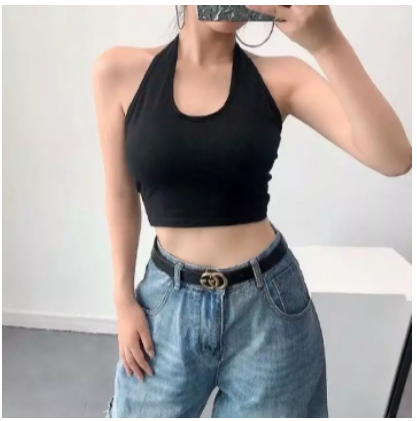Áo croptop kiểu yếm dây chồng cổ chất thun gân len Free Size dưới 53kg dành cho nữ cá tính sexy gợi cảm