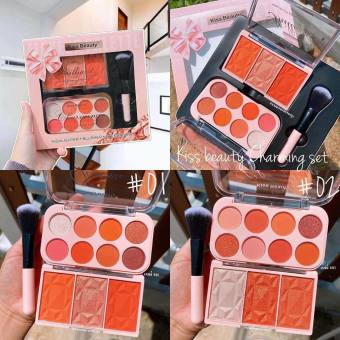 bảng phấn  Kiss Beauty Chiếc Nơ Gồm 3 Sản Phẩm: Phấn Mắt 8 Ô + Phấn Má 3 Ô + Cọ Má Hồng