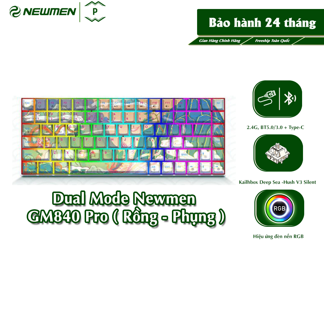 Bàn Phím Cơ Không Dây Dual Mode GM840 Pro (Rồng & Phụng ) , Kailhbox Deep Sea – Hush V3 Super Silent