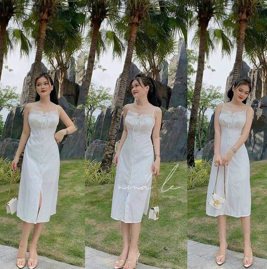 [Hàng Hot] Đầm Váy Nữ Xòe 2 Dây Cài Nút Bèo Ngực Hở Lưng Chất Đũi Nhăn Cao Cấp ( Có Mút Ngực ) Thời Trang Kiểu Cách Đi Chơi, Đi Dự Tiệc D.ONE FASHION, Mẫu Free Size (40-55Kg) Mặc Vừa