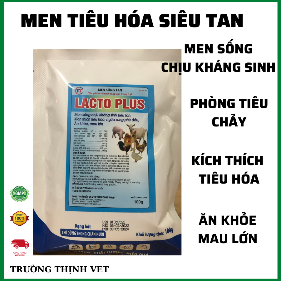 Men vi sinh kích thích tiêu hóa tăng trọng nhanh gói 100g chó mèo lợn gà chim Thú y Trường Thịnh