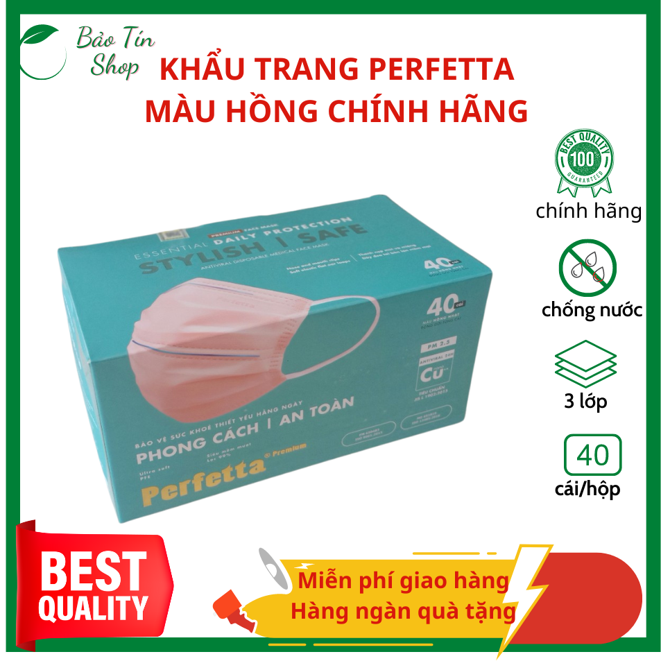 Combo 3 hộp Khẩu trang Perfetta hồng chính hãng
