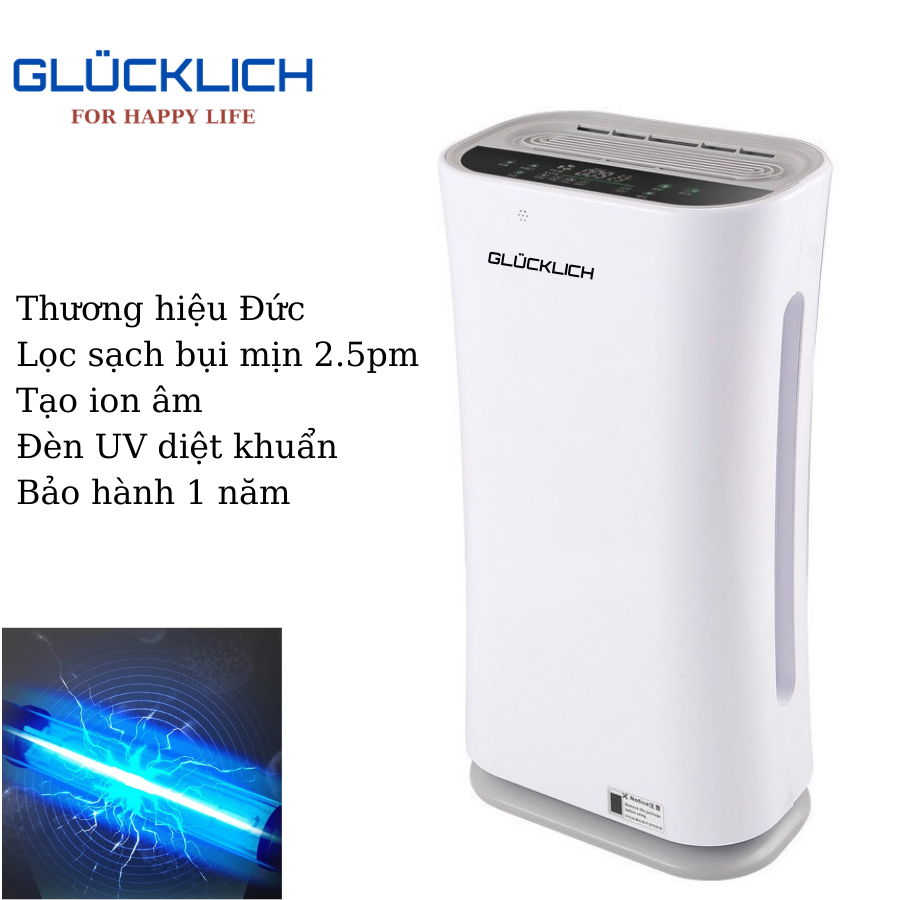 Máy lọc không khí GLUCKLICH có đèn UV diệt khuẩn - Thương hiệu GLÜCKLICH cùa Đức - Lọc bụi mịn 2.5PM - Bảo hành chính hãng 1 năm