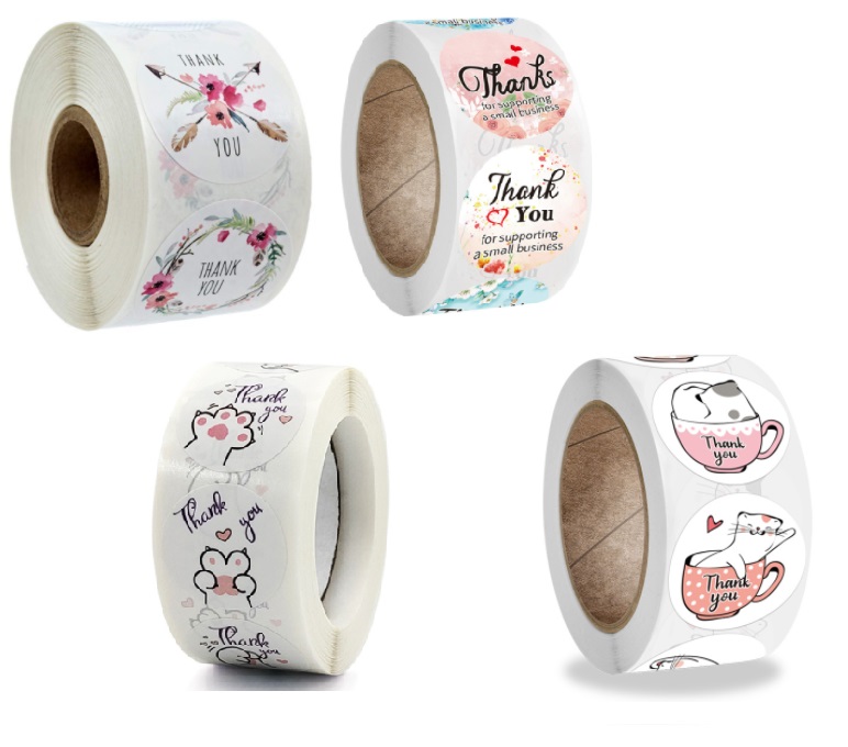 Cuộn 500 miếng dán sticker "thank you" - 6 styles