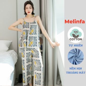 Bộ đồ ngủ nữ, bộ mặc nhà áo hai dây, quần dài chất vải lanh lụa cotton thoáng mát nhiều màu, set đồ nữ mã VABD0123