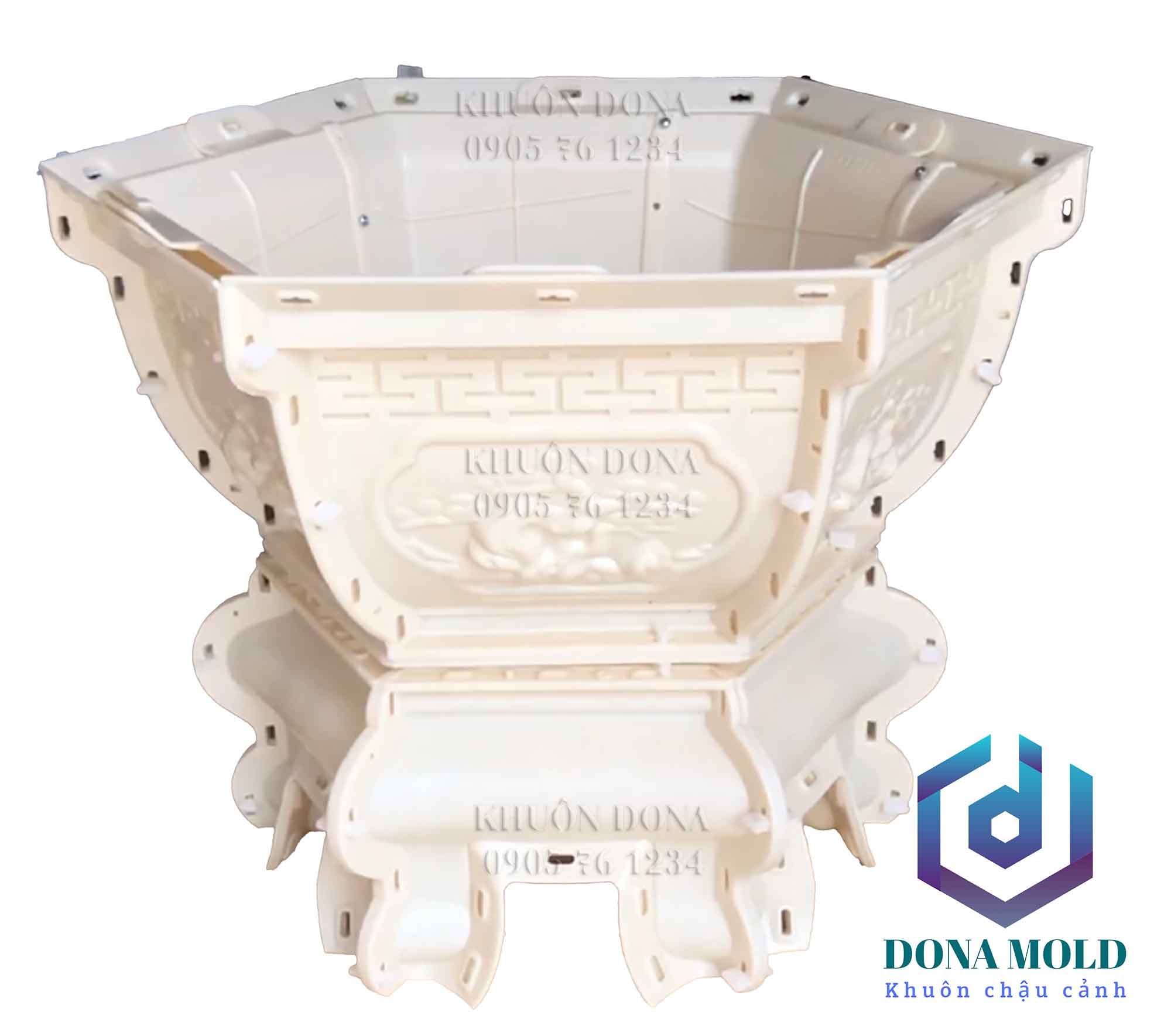 Khuôn Đúc Chậu Lục Giác 55 Cm Cao 27 cm + Chân Đôn Quỳ (kỷ) Cao 20 cm Khuôn Đúc Chậu Cảnh Nhựa ABS cao cấp