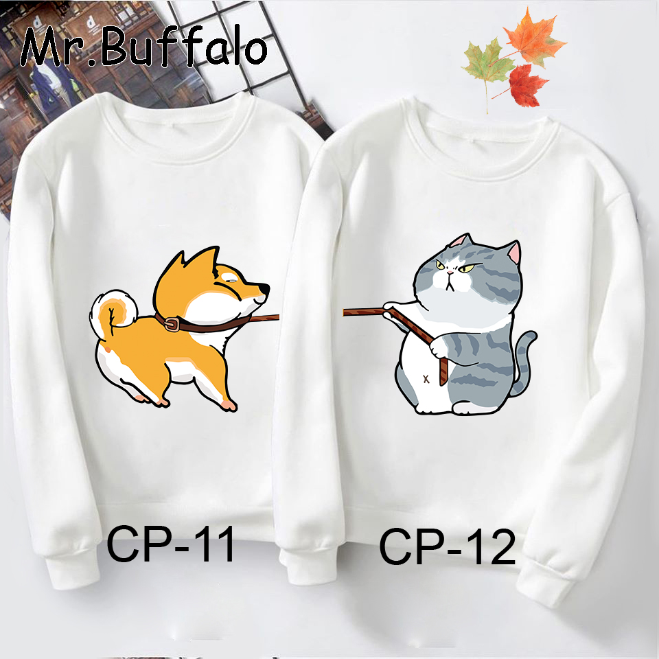 BST Áo đôi, cặp Sweater chó mèo dễ thương Mr.Buffalo