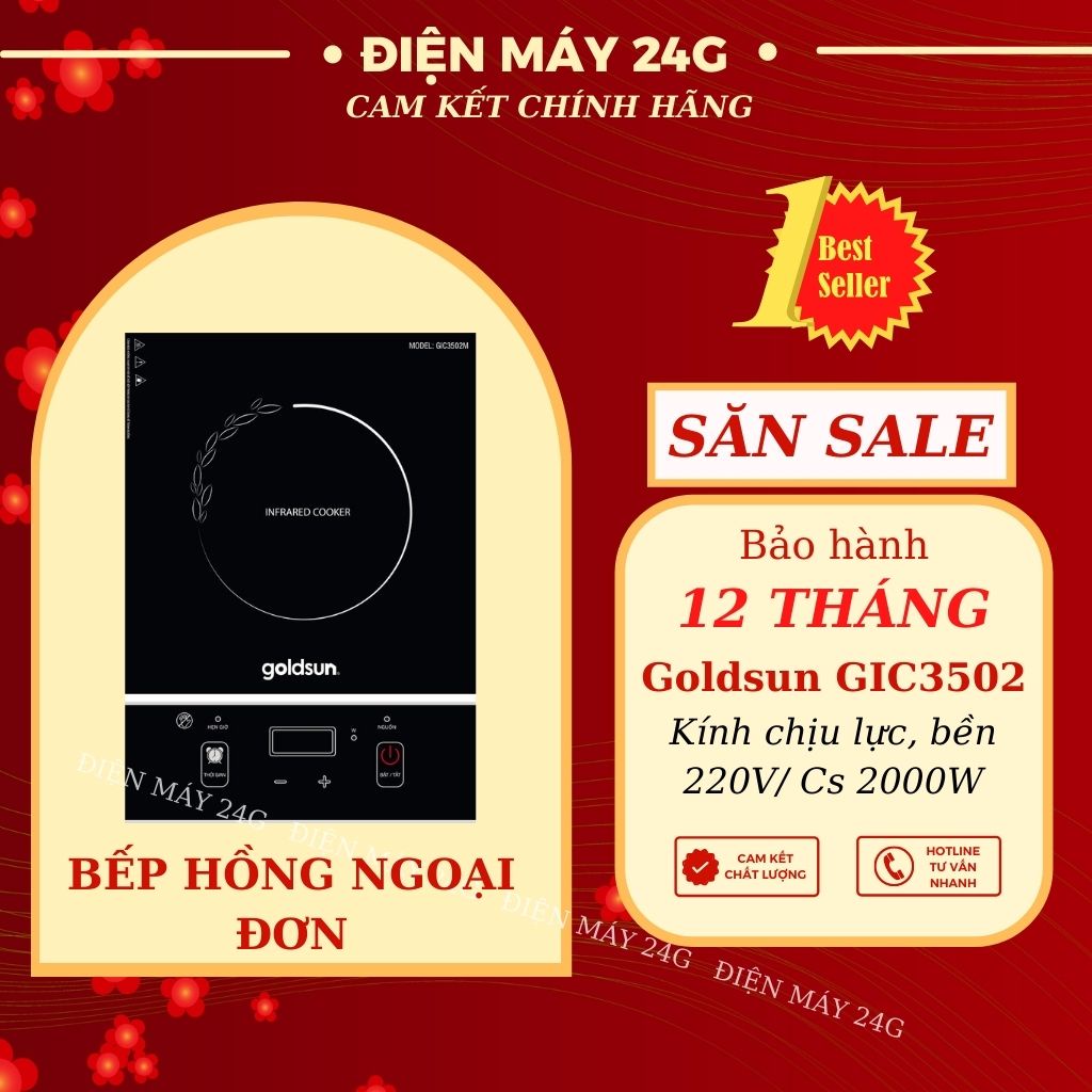 Bếp hồng ngoại Goldsun GIC3502 bếp hồng ngoại đơn mini mặt kính cường lực cảm ứng cao cấp bền đẹp chống trầy xước hàng chính hãng bảo hành 12 tháng
