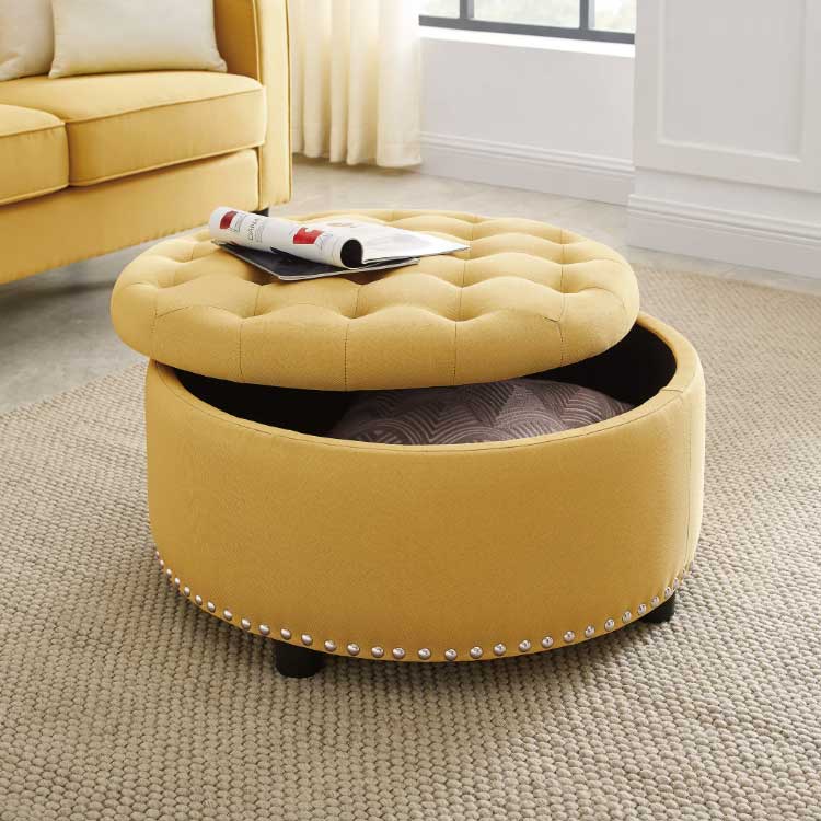 Ghế đôn kiêm hộp đựng đồ - Ghế đôn sofa đa năng tròn phong cách cổ điển bọc vải khung gỗ cứng cáp - Ghế đôn tròn sofa cho Shop thời trang