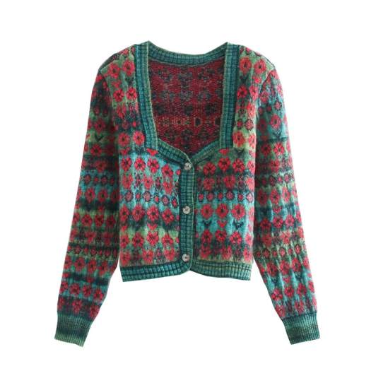 Kayleigh Áo Len Cardigan Dệt Kim Cắt Gấu Thời Trang Nữ, Áo Khoác Nữ Cổ Vuông Cài Khuy Cổ Điển Chic Tops