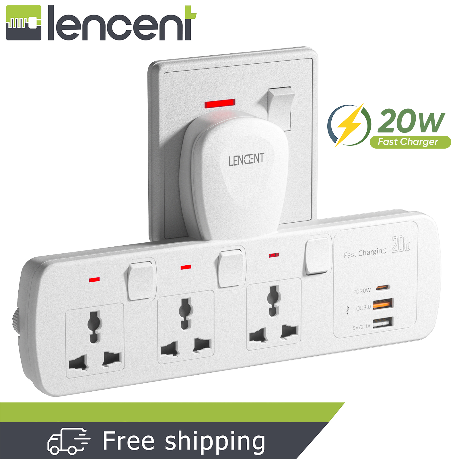  USB Wall Charger, LENCENT Wall Adapter with AC Outlet and 3 USB  Ports, Cube Power Strip Extender Plug Expander with Multiple USB Charger,  NO Surge Protector for Travel Cruise Ship, Home