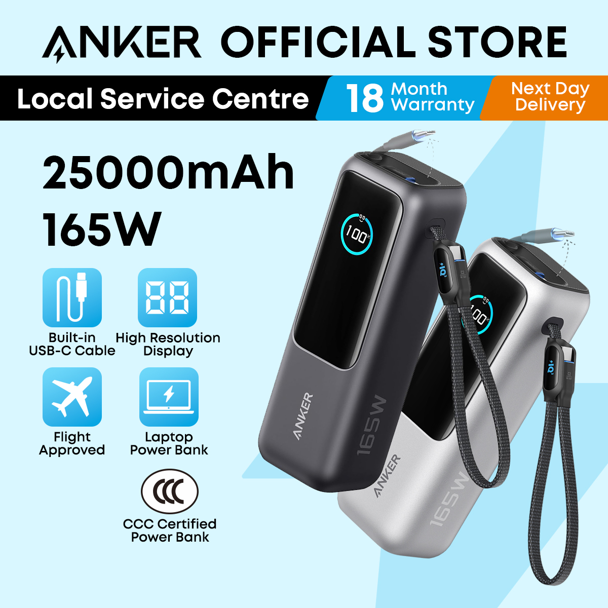 Anker Power Bank 165W - 25000Mah Portable Charger For Multi-Device