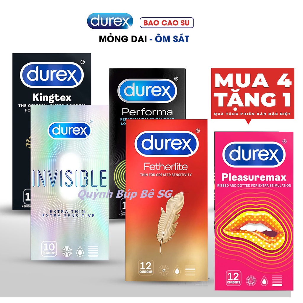 Mua combo 4 hộp 46 cái bcs durex chính hãng tặng 1 hộp bcs durex gân gai 12 cái