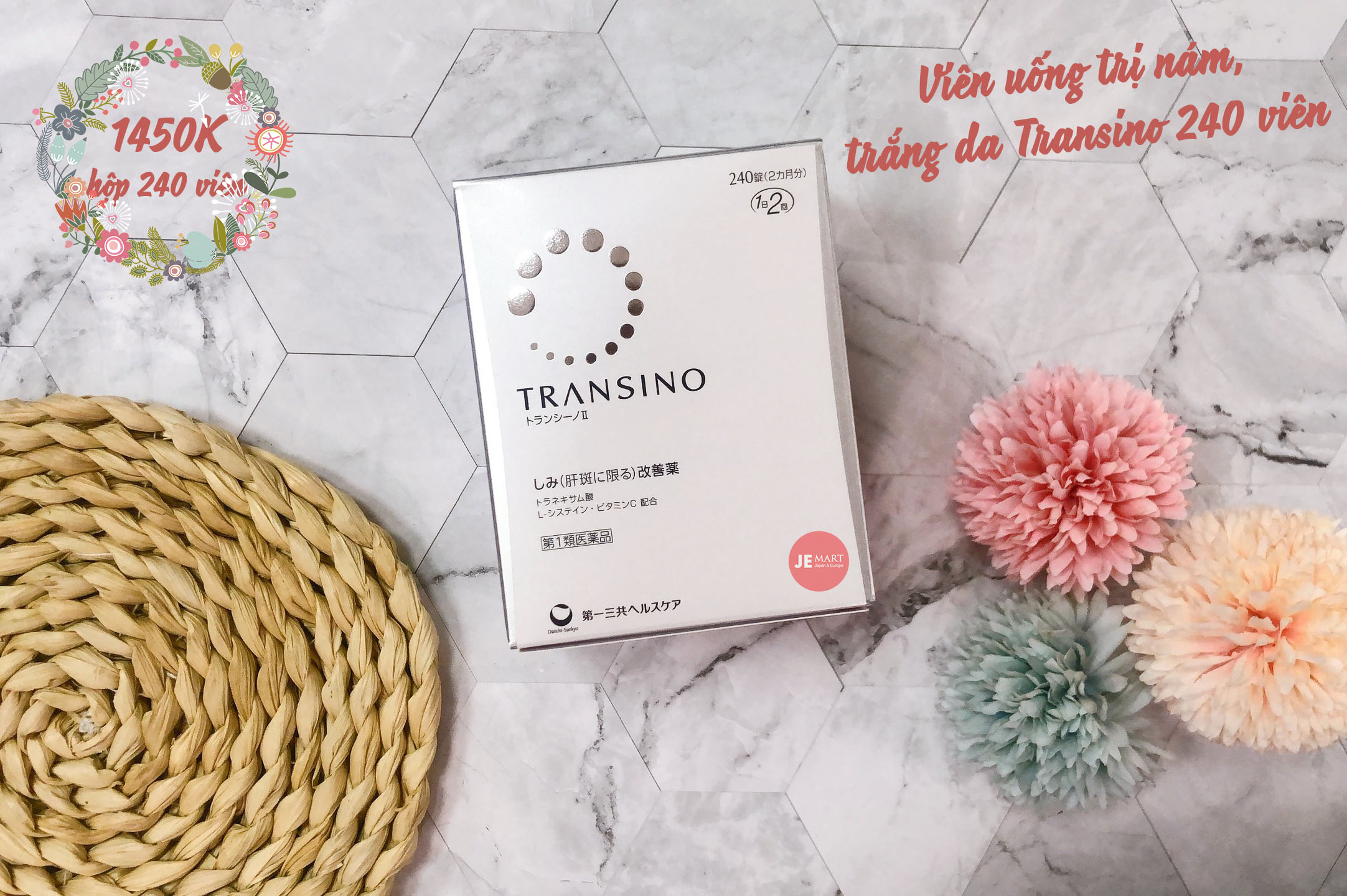 Viên uống trắng da, mờ nám Transino Whitening 240 viên Nhật Bản