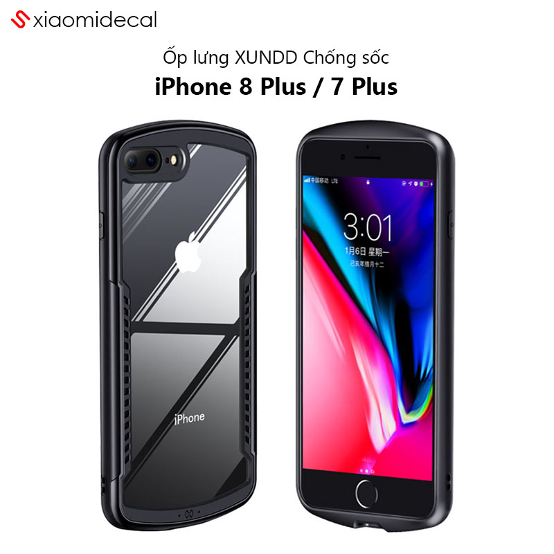 Ốp lưng xundd iphone 8 plus / 7 plus mặt lưng trong, chống sốc, cạnh màu
