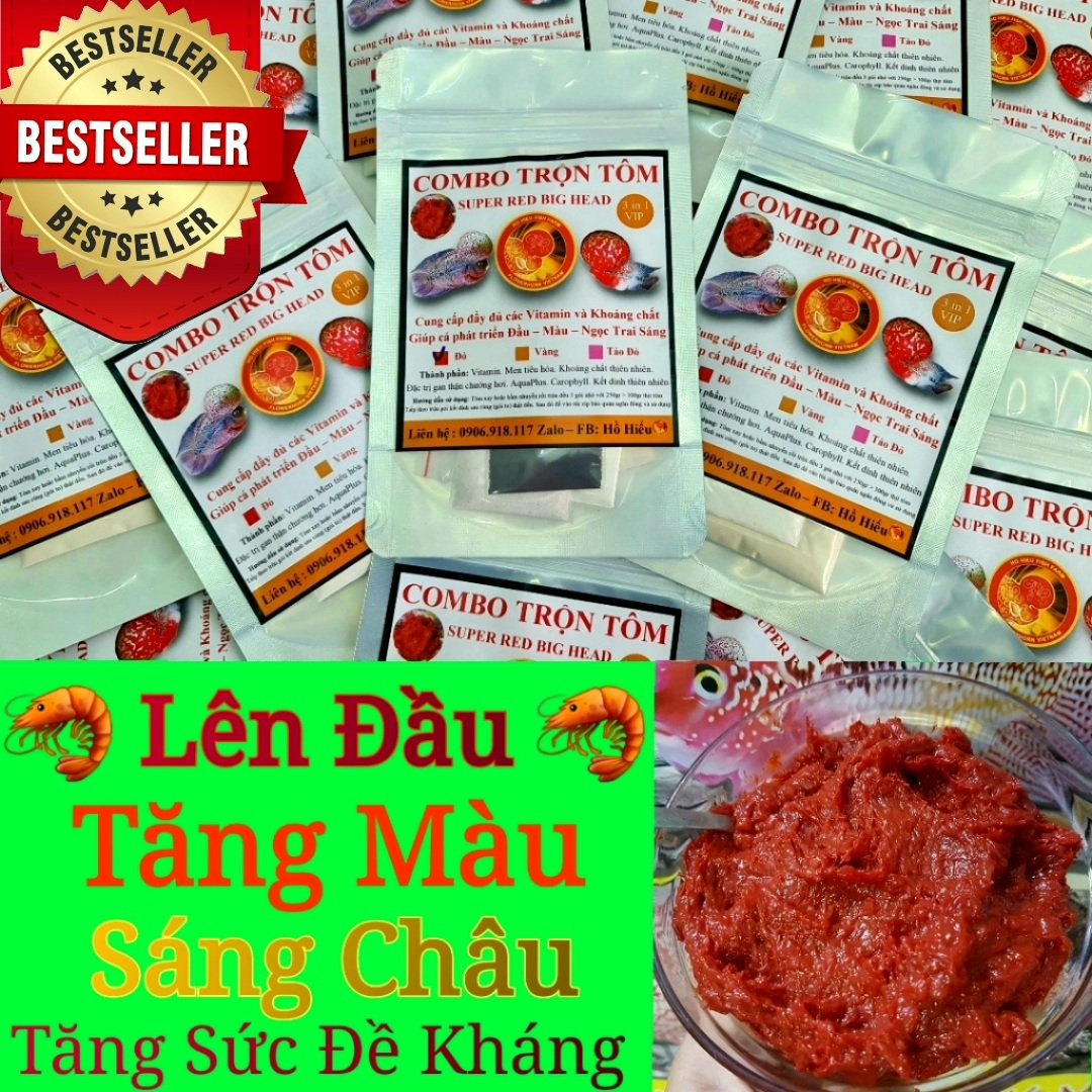 Combo nguyên liệu tôm trộn super red,thức ăn lên đầu tăng màu cho cá la hán,dinh dưỡng cao cấp trộn tôm và tim bò trộn thức ăn cho cá