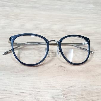 Mắt Kính Giả Cận Gọng Kim Loại Màu Bạc Nhiễn Khung Tròng Viền Nhựa Đen (Gọng Viền Bạc)