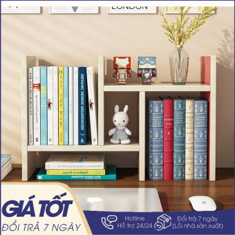 Kệ sách gỗ để bàn - Kệ sách để bàn - Kệ sách - Kệ sách để bàn giá rẻ- Tủ sách gỗ, giá sách, kệ sách mini để bàn giá rẻ Vega365 -Màu Vân Gỗ - Hỗ trợ đổi trả 7 ngày